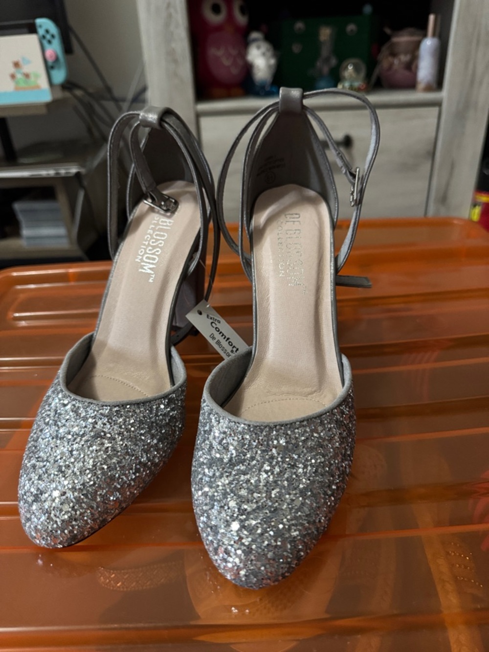 De blossom silver shoes